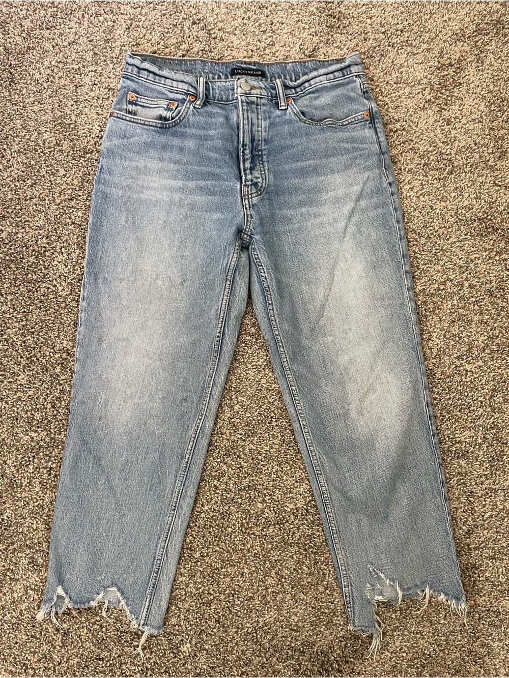 Women’s Lucky Brand Relaxed Taper Button Fly Cut Off Cropped Denim Jeans Sz 6/28